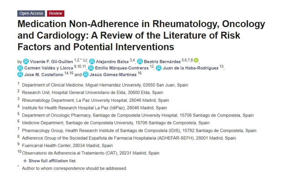 Medication Non-Adherence in Rheumatology, Oncology and Cardiology: A Review of the Literature of Risk Factors and Potential Interventions